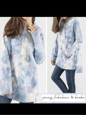 Young Fabulous & Broke Pastel Blue Tie-Dye Hoodie Pullover NWT